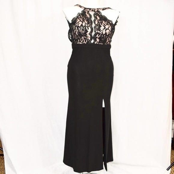 MORGAN & CO long black open back, lace top formal maxi dress, size 1 - Picture 1 of 3